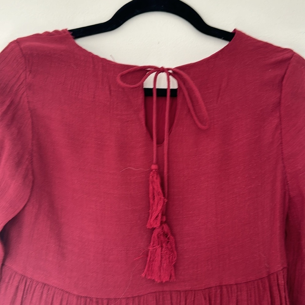 Pink Lily Size Small Dress - Red/Maroon with Ruffles & Puff Sleeves - Picture 6 of 6